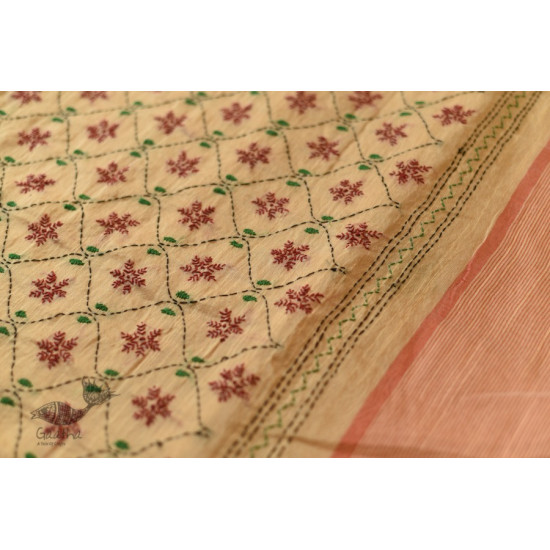 shop Kantha Hand Embroidered Cotton Saree