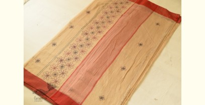 Ramaa . रमा | Kantha Embroidered Cotton Saree - Red Border