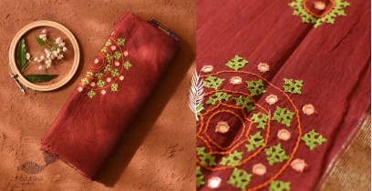 Ramaa . रमा | Hand Embroidered Chanderi Maroon Saree With Hyderabadi Woven Border