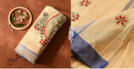 Ramaa . रमा | Kantha Hand Embroidered Cotton Saree With Blue Border