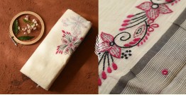 Ramaa . रमा | Kantha Hand Embroidery Pink Flowers ~ Cotton Saree