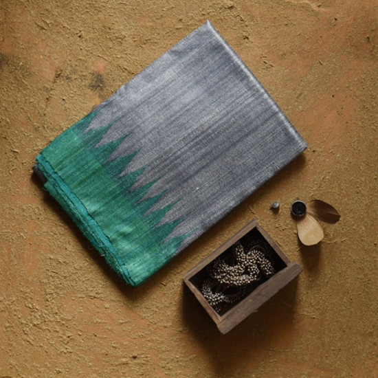 shop Handwoven Pure Tussar Ghicha Silk Grey Saree