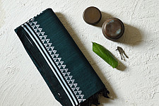 Sadaa . सदा ✡ Handloom Begampuri Cotton Saree With Woven Border - Teal