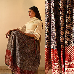 Flowers in a River | Jawariya Block Printed Long Skirt - Black & Red