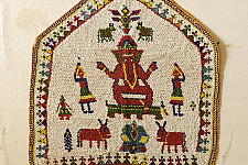 Prachin . प्राचीन  ❂ Saurashtra Beadwork Old & Antique Wall Hanging  - Ganeshji