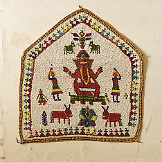 Prachin . प्राचीन  ❂ Saurashtra Beadwork Old & Antique Wall Hanging  - Ganeshji