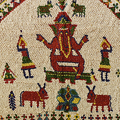 Prachin . प्राचीन  ❂ Saurashtra Beadwork Old & Antique Wall Hanging  - Ganeshji