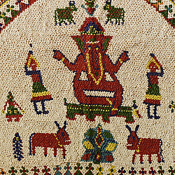 Prachin . प्राचीन  ❂ Saurashtra Beadwork Old & Antique Wall Hanging  - Ganeshji