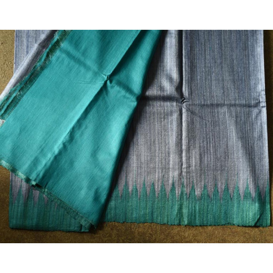 shop Handwoven Pure Tussar Ghicha Silk Grey Saree