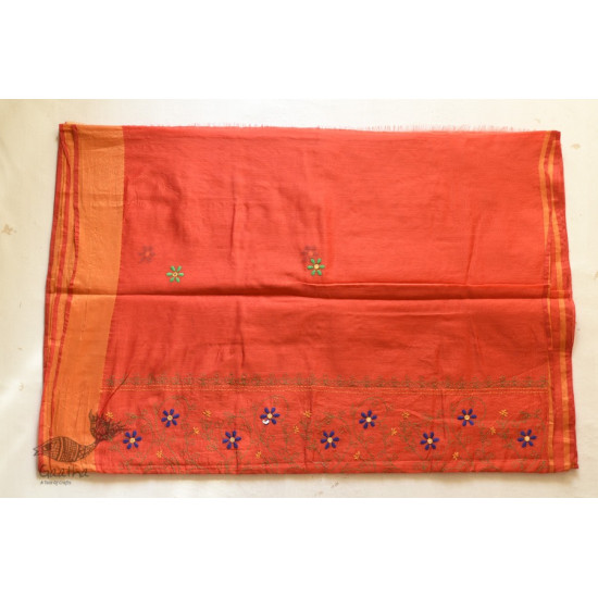 Shop Embroidery On Chanderi Saree - Terracotta Color