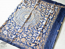 Madhumalti | Kantha Hand Embroidered Silk Saree - Blue Color