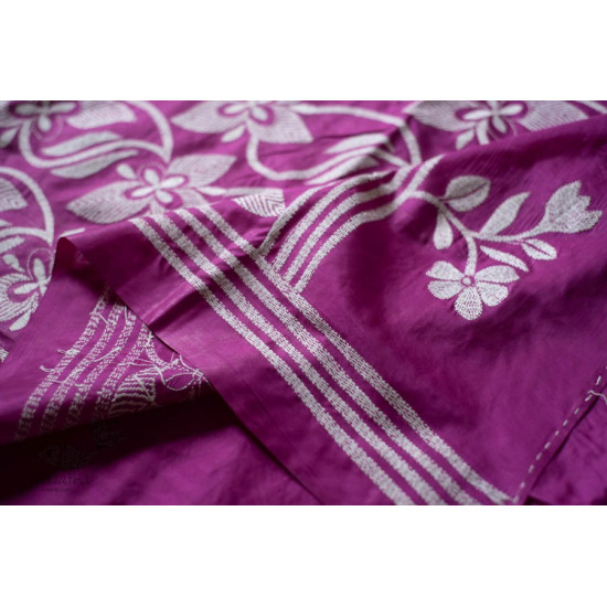 shop Kantha Hand Embroidered Silk Saree