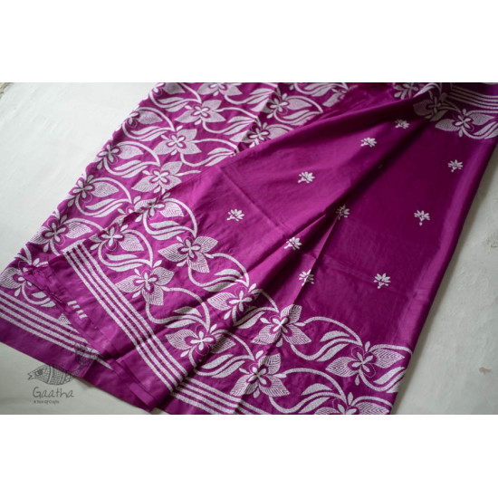 shop Kantha Hand Embroidered Silk Saree