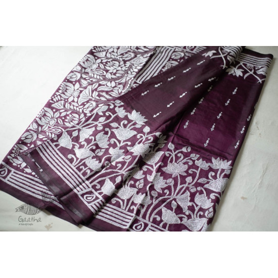 shop Kantha Hand Embroidered Silk Saree