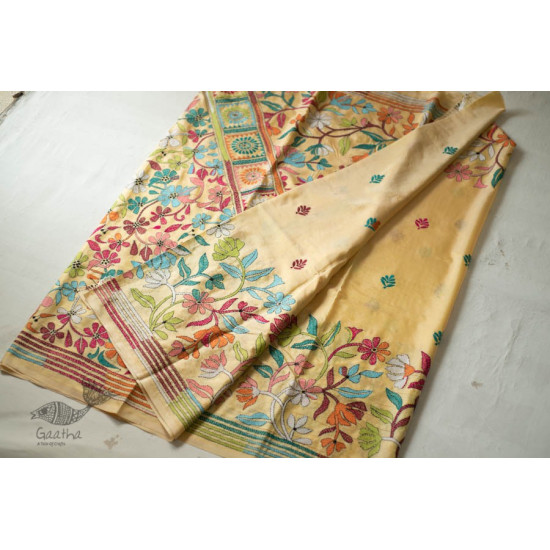 shop Kantha Hand Embroidered Silk Saree