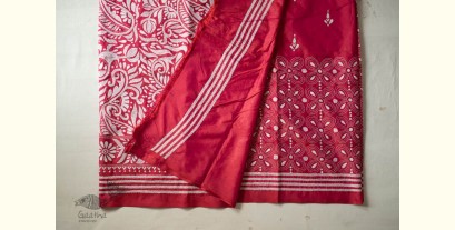 Madhumalti | Kantha Embroidery ~ Rani Pink / Dark Red Silk Saree