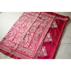 Madhumalti | Kantha Embroidery ~ Rani Pink / Dark Red Silk Saree