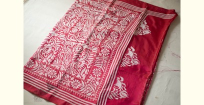 Madhumalti | Kantha Embroidery ~ Rani Pink / Dark Red Silk Saree