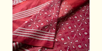 Madhumalti | Kantha Embroidery ~ Rani Pink / Dark Red Silk Saree