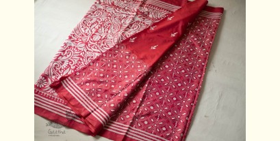 Madhumalti | Kantha Embroidery ~ Rani Pink / Dark Red Silk Saree