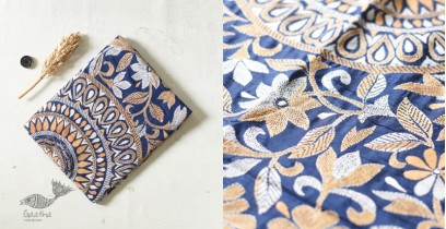 Madhumalti | Kantha Hand Embroidered Silk Saree - Blue Color