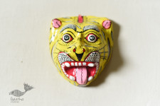 Pattachitra Mask | Hand painted Paper Mache ~ Yellow Lion Face (Two Options Large / Small)