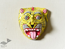 Pattachitra Mask | Hand painted Paper Mache ~ Yellow Lion Face (Two Options Large / Small)