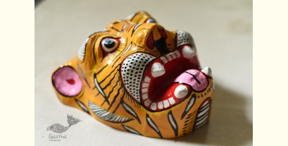 Pattachitra Mask | Hand painted Paper Mache ~ Big Tiger Face ( Orange )