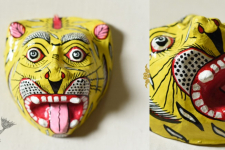 Pattachitra Mask | Hand painted Paper Mache ~ Yellow Lion Face (Two Options Large / Small)