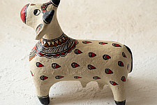 Madhuban . मधुबन ❁ Madhubani Hand Painted Paper Mache ~ Cow (B)
