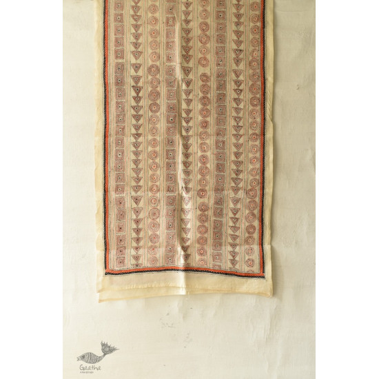 Hand Embroidered Kantha Silk Stole - Zig Zag & Triangles 