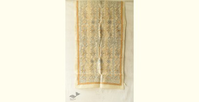 Pushparam . पुष्पारम | Kantha Embroidered Silk Stole - Yellow Zig Zag