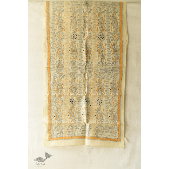 Kantha Embroidered Silk Stole with Yellow Zig Zag