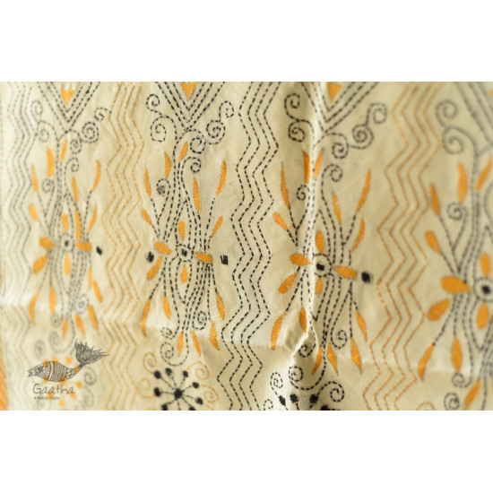 Kantha Embroidered Silk Stole with Yellow Zig Zag