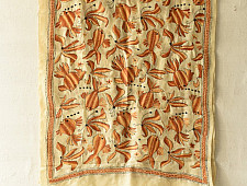 Pushparam . पुष्पारम | Kantha Tussar Silk Stole - Fish Hand Embroidery