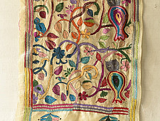 Pushparam . पुष्पारम | Kantha Tussar Silk Stole - Owl Embroidered