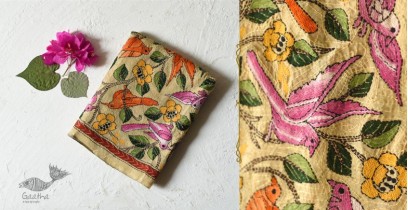 Pushparam . पुष्पारम | Kantha Embroidered Silk Stole - Sparrow 