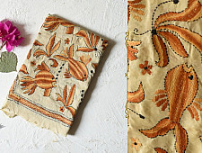 Pushparam . पुष्पारम | Kantha Tussar Silk Stole - Fish Hand Embroidery