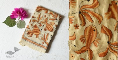 Pushparam . पुष्पारम | Kantha Tussar Silk Stole - Fish Hand Embroidery