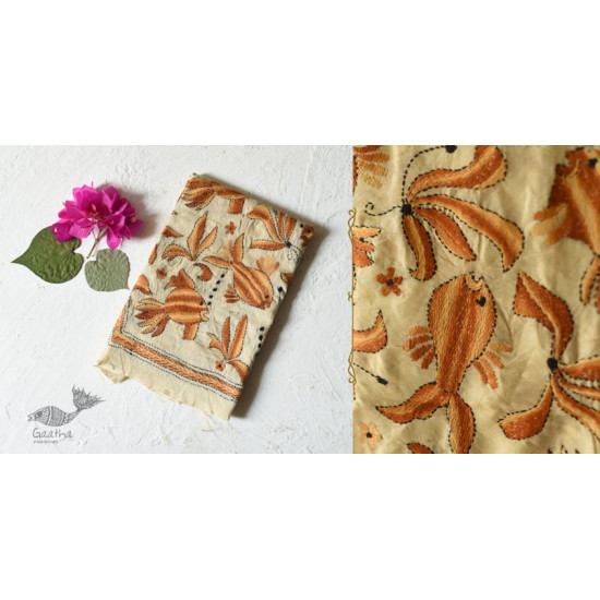 Kantha Tussar Silk Stole - Fish Hand Embroidery