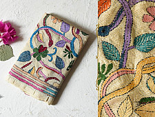 Pushparam . पुष्पारम | Kantha Tussar Silk Stole - Owl Embroidered