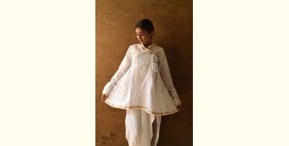 Raas | Unisex Handloom Cotton Kediyu ~ White with Golden Border