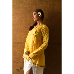 Raas | Angarkha Style Handloom Cotton Kediyu - Yellow