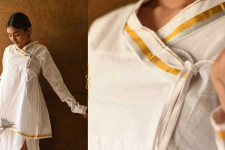 Raas | Unisex Handloom Cotton Kediyu ~ White with Golden Border