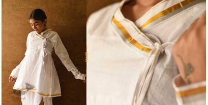 Raas | Unisex Handloom Cotton Kediyu ~ White with Golden Border
