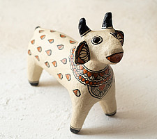 Madhuban . मधुबन ❁ Madhubani Hand Painted Paper Mache ~ Cow (Brown)