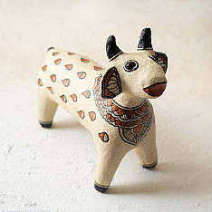 Madhuban . मधुबन ❁ Madhubani Hand Painted Paper Mache ~ Cow (Brown)