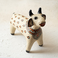 Madhuban . मधुबन ❁ Madhubani Hand Painted Paper Mache ~ Cow (Brown)