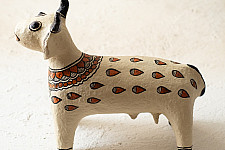 Madhuban . मधुबन ❁ Madhubani Hand Painted Paper Mache ~ Cow (Brown)