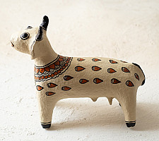 Madhuban . मधुबन ❁ Madhubani Hand Painted Paper Mache ~ Cow (Brown)
